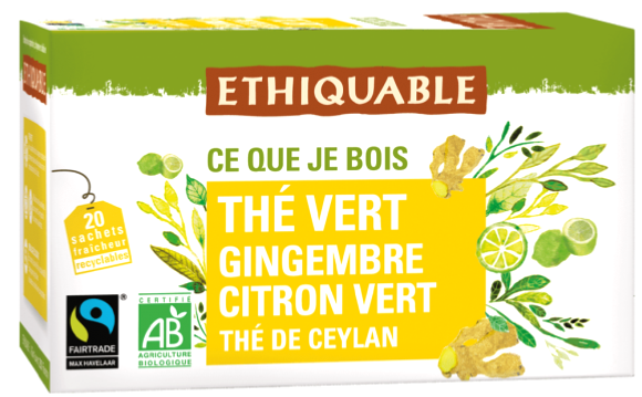 Thé vert - Gingembre - Citron vert, infusettes BIO