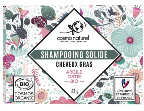Shampoing solide cheveux gras Argile, Ortie BIO 85 g - COSMO NATUREL