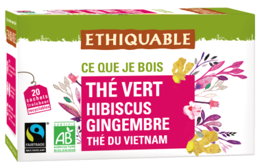 Thé vert Hibiscus Gingembre BIO, infusettes