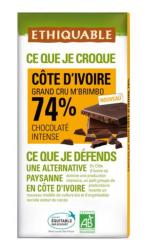 Chocolat noir 74% cacao Côte d'ivoire BIO, 100 g